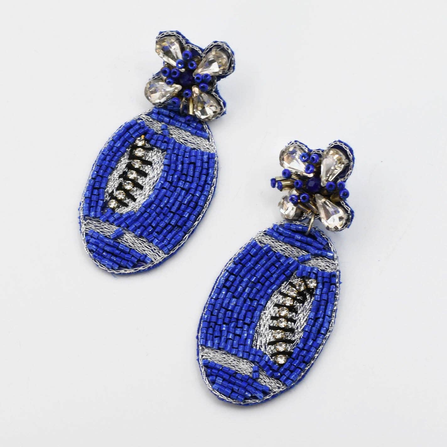 Royal Blue/Silver Football Earrings S36
