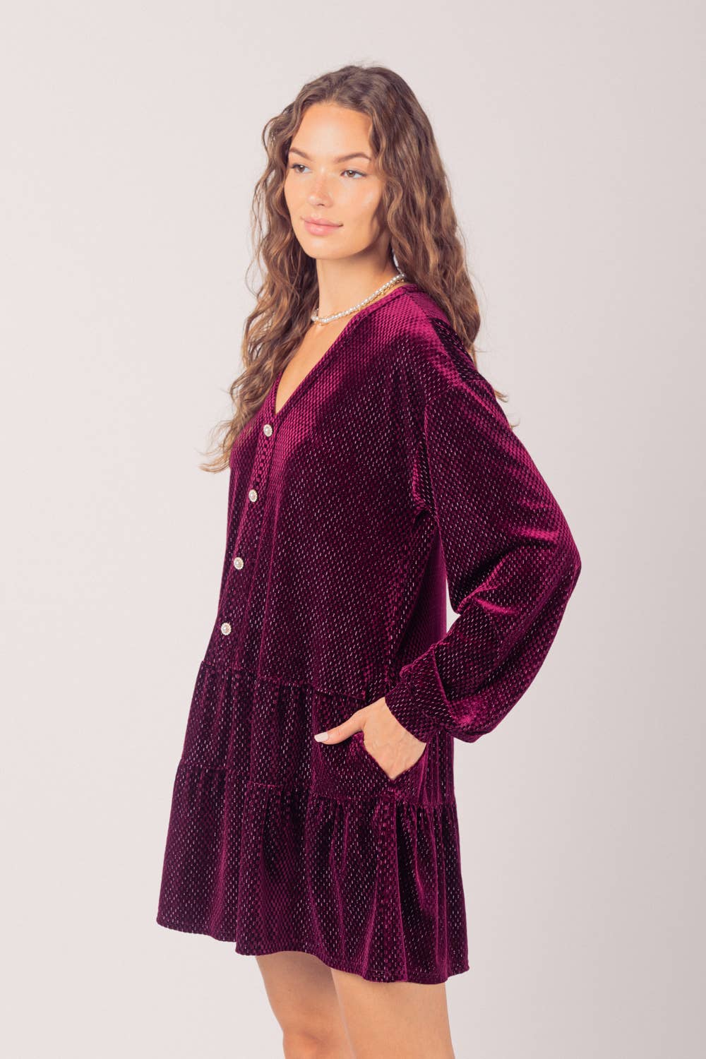Velvet Mini Dress: BURGUNDY